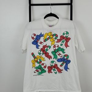 Vintage Juli Peppermint sticks t-shirt top women size M Christmas Holiday